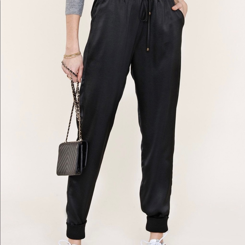 Heartloom black satin tapered ankle joggers